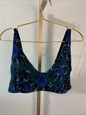 MeUndies Black Bralette with Bright Teal snowflake Print- XL- NEW